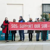 Library image of protestors outside the Post Office Horizon IT inquiry at the International Dispute Resolution Centre, London. Picture: PA
