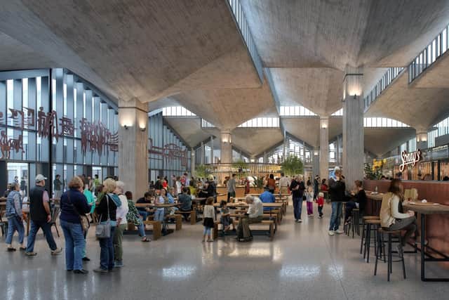 A CGI image of the proposed food hall that will be inside the Queensgate Market building