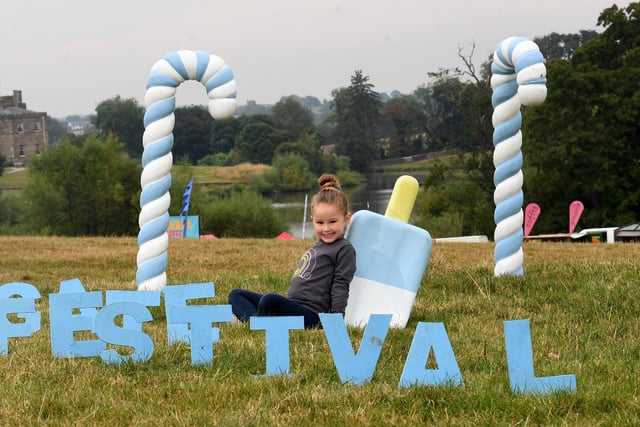 Ruby Longstaff aged 4 from Thirsk pictured  at the Harrogate Food and Drink Festival at Ripley Castle Harrogate . Picture by Simon Hulme 3rd September 2022










