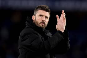 Michael Carrick, manager of Middlesbrough, applauds the fans after his team's defeat in the Carabao Cup Semi Final Second Leg match at Chelsea (Picture: Alex Pantling/Getty Images)