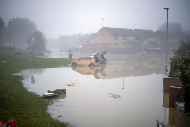 Flood waters begin to recede in the village of Catcliffe after Storm Babet flooded homes, business and roads in Rotherham.