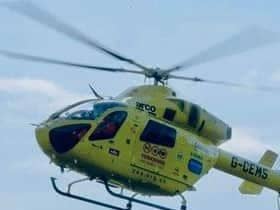 An air ambulance which landed at Mortomley Park in Sheffield yesterday. Two boys have been hospitalised following a double stabbing. Picture: The Star