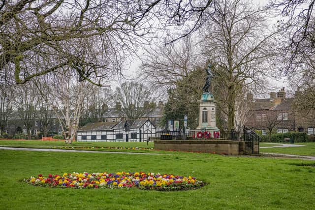 Calverley War Memorial in the park in the centre of the village.  Photographed for The Yorkshire Post by Tony Johnson.