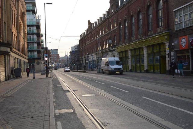 West Street is usually busy with cars, buses, trams and pedestrians.