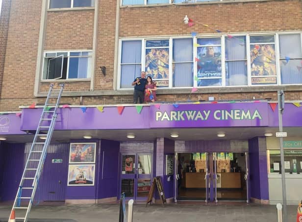 Bunting goes up to celebrates 15th anniversary at Parkway Cinema in Barnsley.