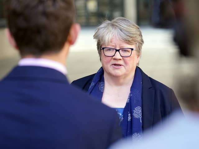 Secretary of State for Environment, Food and Rural Affairs Therese Coffey speaks to the media outside BBC Broadcasting House in London. PIC: PA