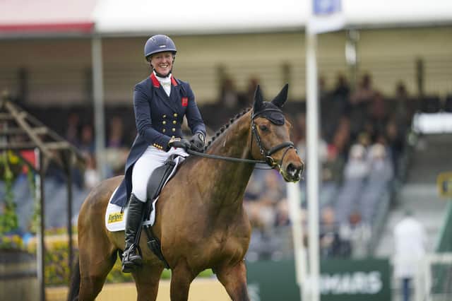 Nicola Wilson on Erano M during the dressage test on day three of the Badminton Horse Trials.