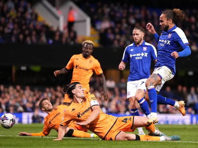 Ipswich Town's Marcus Harness scores their side's third goal against Hull (Picture: John Walton/PA Wire)