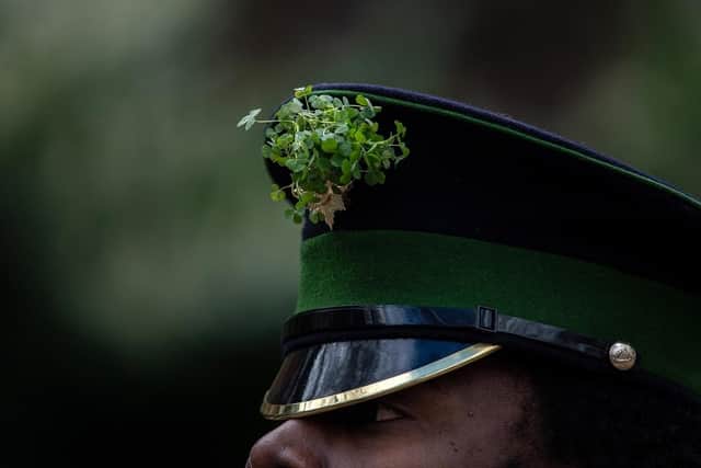 A shamrock on the cap of an Irish Guard. (Pic credit: Chris J Ratcliffe / Getty Images)