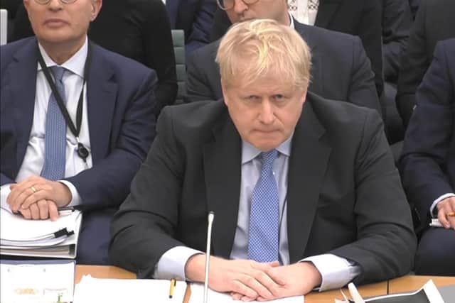 Boris Johnson giving evidence to the Privileges Committee at the House of Commons, London in March