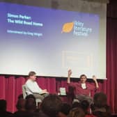 Greg Wright of The Yorkshire Post (left) interviews the author Simon Parker on stage at the Ilkley Literature Festival. (Photo supplied by Grove Bookshop)