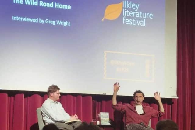 Greg Wright of The Yorkshire Post (left) interviews the author Simon Parker on stage at the Ilkley Literature Festival. (Photo supplied by Grove Bookshop)