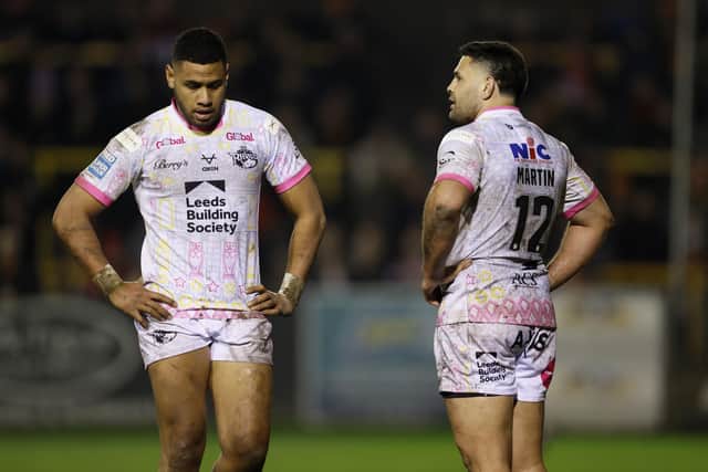 Leeds Rhinos players look dejected after the game. (Photo: Richard Sellers/PA)