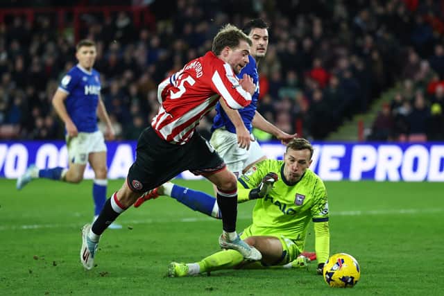 RED CARD: Patrick Bamford goes down in the penalty area (Image: Simon Bellis / Sportimage)