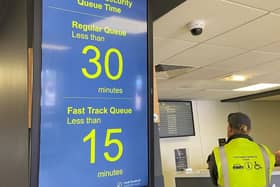 Screens showing estimated security queue times. (Pic credit: Leeds Bradford Airport)