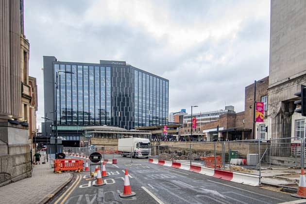 View of outside Leeds City Station and the Platform Building looking along Bishopgate. PIC: Tony Johnson