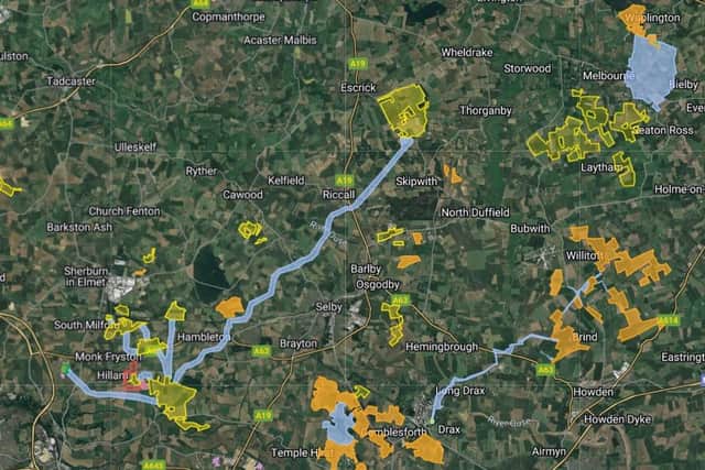 A map of planned solar farms created by members of Rooftops Not Countryside - North Yorkshire Against Light Valley Solar.