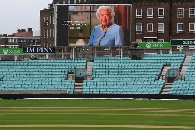 The second day of the third Test match between England and South Africa was cancelled at The Kia Oval on Friday in London, England. Elizabeth Alexandra Mary Windsor was born in Bruton Street, Mayfair, London on 21 April 1926. She married Prince Philip in 1947 and acceded the throne of the United Kingdom and Commonwealth on 6 February 1952 after the death of her Father, King George VI. Queen Elizabeth II died at Balmoral Castle in Scotland on September 8, 2022, and is succeeded by her eldest son, King Charles III. (Photo by Mike Hewitt/Getty Images)