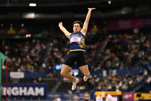 Soaring high: Archie Yeo of Kingston-upon-Hull Athletics Club won the UK Indoor triple jump title in Birmingham on Saturday (Picture: Dan Mullan/Getty Images)