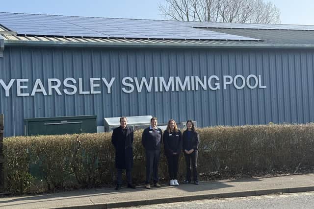 (From left to right) York Council Economy, Culture and Leisure Executive Member Coun Pete Kilbane, GLL General Manager James Howard, Assistant Manager Abby Greaves and York Council Environment Executive Member Coun Jenny Kent at Yearsley Swimming Pool