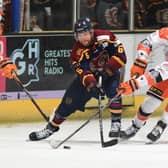 LEADING FROM THE FRONT: Forward Mark Simpson (right) set the tone with line-mate Brandon Whistle for Sheffield Steelers' road win in Guildford on Sunday. Picture: John Uwins/EIHL Media.