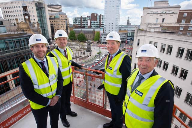 Left to right: Jonathan O’Neill, senior director at McAleer & Rushe, Angus Monteith, development director at MRP, Eamonn Laverty, group chief executive at McAleer & Rushe and Seamus McAleer, founder and chairman of McAleer & Rushe. Picture by Giles Rocholl.