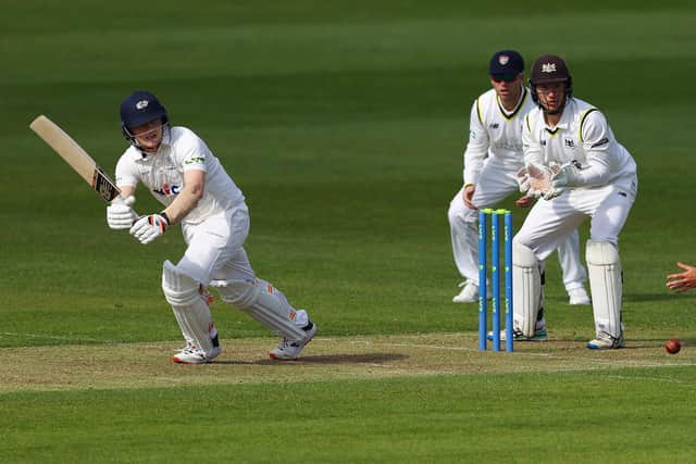 Dom Bess batting against Gloucestershire at Bristol in April 2022 when Yorkshire last win a Championship game. Photo by Michael Steele/Getty Images.