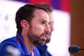 DOHA, QATAR - DECEMBER 09: Gareth Southgate, Head Coach of England, speaks during the England Press Conference at the Main Media Center on December 09, 2022 in Doha, Qatar. (Photo by Robert Cianflone/Getty Images)
