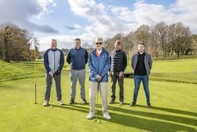 Ron Johnson, centre, returns to play at Oakdale Golf Club, Harrogate with his life savers Mark Hudson, Rob Stansfield, Gary Cawley and Gareth Traynor almost five months after he suffered a cardiac arrest