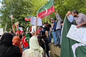 Protesters gathered outside the University of Hull to protest against the visit of Pakistani judge Humayun Dilawar following the sentencing of Imran Khan. (Picture: Katie Pugh/Hull Live)