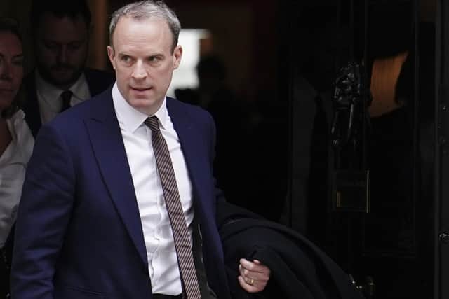 Former deputy Prime Minister Dominic Raab leaving 10 Downing Street, London, following a Cabinet meeting.