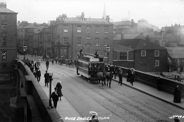 York horse tram on Ouse Bridge. Peter Tuffrey collection.