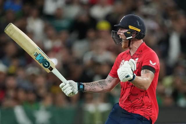 Ben Stokes celebrates after hitting the winning runs. Photo by Isuru Sameera/Gallo Images/Getty Images.