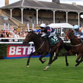 FRONT-RUNNER: Night In Vegas and Charles Bishop on their way to winning the Weatherbys 300,000 2-Y-O Stakes on day one of the Betfred St Leger Festival at Doncaster. Picture: Nigel French/PA.