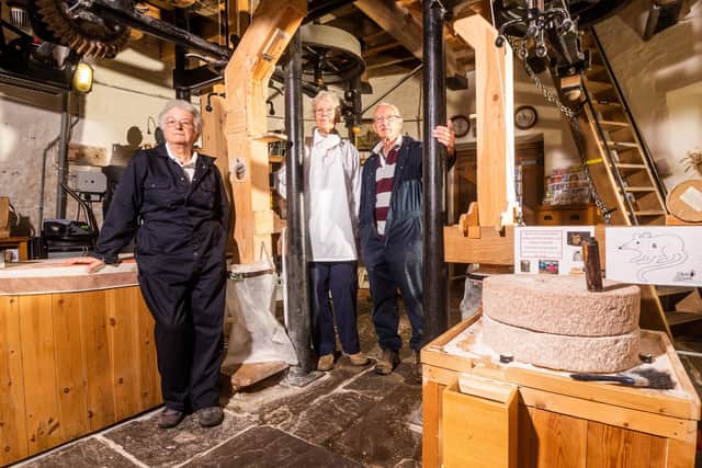 Jenny Hartland, Head of Milling at Holgate Mill, Ulla Wilberg and Chris Tippin, both volunteers. Picture By Yorkshire Post Photographer,  James Hardisty.
