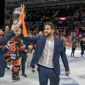 EUROPE_BOUND: Sheffield Steelers' coaches Carter Beston-Wills and Aaron Fox with the Challenge Cup trophy their team won in March. Picture: Tony Johnson.