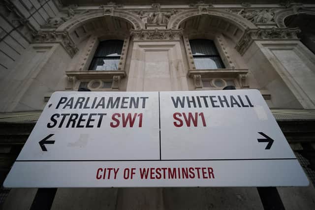 A street sign giving directions to Parliament Street and Whitehall in London. PIC: Yui Mok/PA Wire