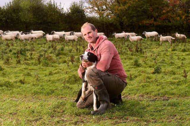 Ted Staveley pictured with his dog Pig on his farm at Highfield House Farm, Ilton, Masham