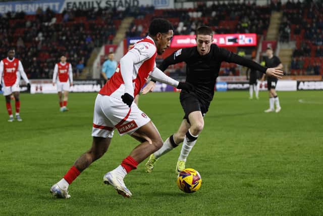 Mallik Wilks in action for Rotherham United against Lincoln City. Picture: Jim Brailsford.
