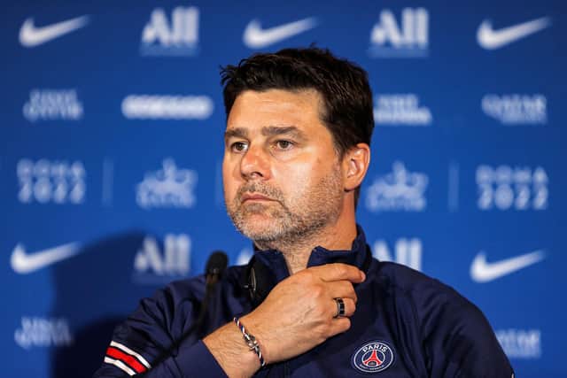 Paris Saint-Germain's former Argentinian head coach Mauricio Pochettino gives a press conference during the spring training camp in Qatar's capital Doha on May 15, 2022. Photo by KARIM JAAFAR/AFP via Getty Images)