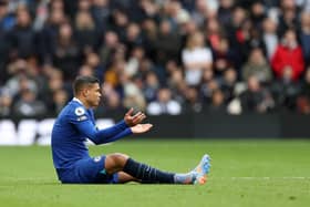 LONDON, ENGLAND - FEBRUARY 26: Thiago Silva of Chelsea reacts as they appear to be injured during the Premier League match between Tottenham Hotspur and Chelsea FC at Tottenham Hotspur Stadium on February 26, 2023 in London, England. (Photo by Catherine Ivill/Getty Images)
