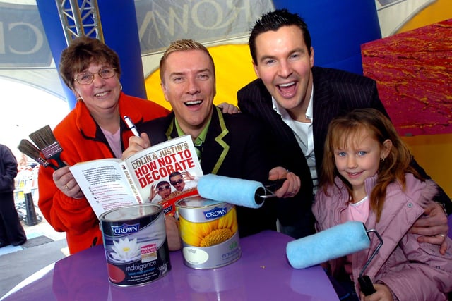 Channel 5's  How Not to Decorate stars Colin McAllister and Justin Ryan passed on some decorating tips to Pauline Stewart and her granddaughter Courtney Stewart, aged eight, both of Dunscroft in 2006