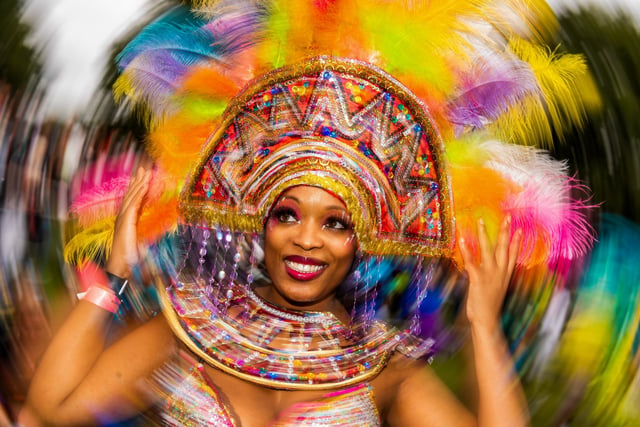 Pictured Sophie Bennet, one of the many dancers taking part in this years Leeds West Indian Carnival. Date: 28th August 2023.