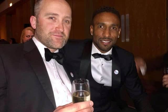 Chris Collier pictured with footballer Jermain Defoe at a Bradley Lowery Foundation fundraising event