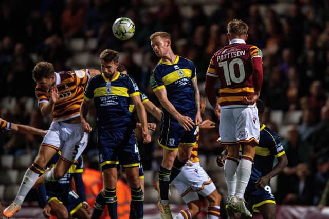 Fit-again Middlesbrough loanee Lewis O'Brien, pictured in action in the EFL Cup at former club Bradford City in September. Picture: Bruce Rollinson.