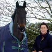Former winner: Fiona Needham pictured with Last Option the horse she won the Foxhunters' Cup at Cheltenham in 2002 on at her farm at Boltby, near Thirsk.(Picture: Simon Hulme)
