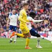 STAR PERFORMER: Bukayo Saka scores England's second goal