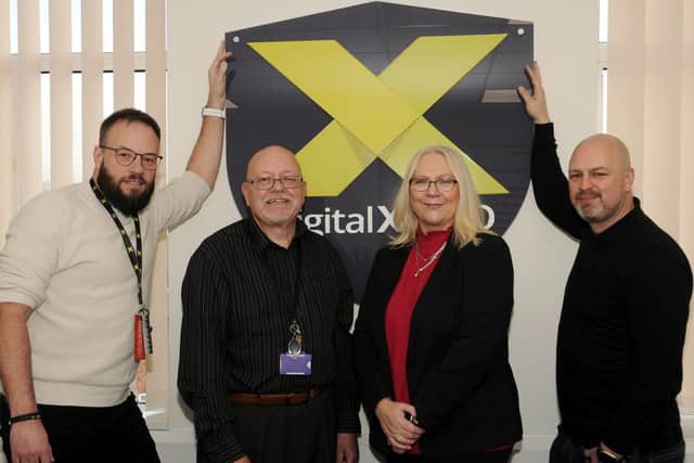 Pictured left to right: Scott Goodwin, COO and technical director at DigitalXRaid, Deputy Mayor, DMBC, Councillor Glyn Jones,  Sharon Finch, key account manager, Business Doncaster and Rick Jones, CEO at DigitalXRaid