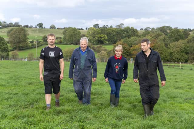 Richard, Alan , Edith and James Pratt at Studdah Farm, Bellerby, Leyburn