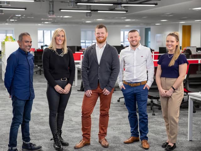 L-R Amul Batra (chief operating officer at Northcoders), Beckie Taylor, Chris Hill, James Heggs and Charlotte Prior (chief financial officer at Northcoders